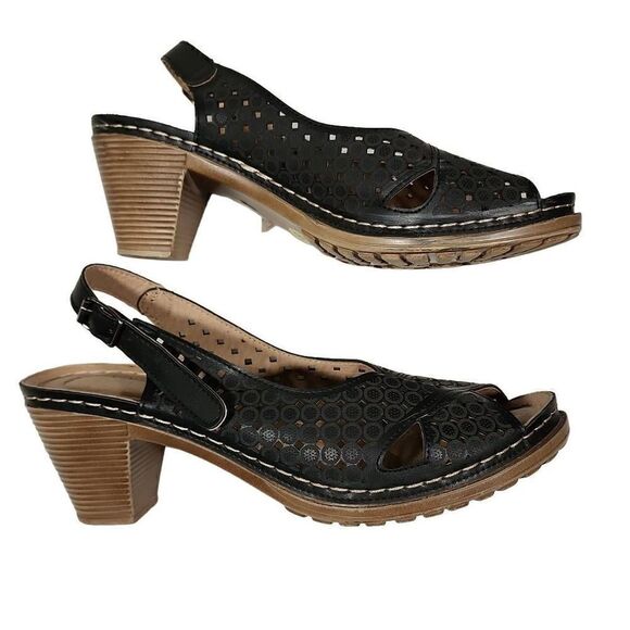 Patrizia By Spring Step Women's Black Peep Toe Marikana Heel Sandals Size 8 - Picture 4 of 10